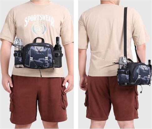 حقيبة FIORETTO للتنزه سيرًا على الأقدام مع حامل زجاجة مياه وحقيبة خصر وحقيبة رياضية للسفر وحزام الجري وحزام أسفل الظهر لركوب الدراجات والتسلق وصيد الأسماك ومشي الكلاب (أسود) in Kuwait