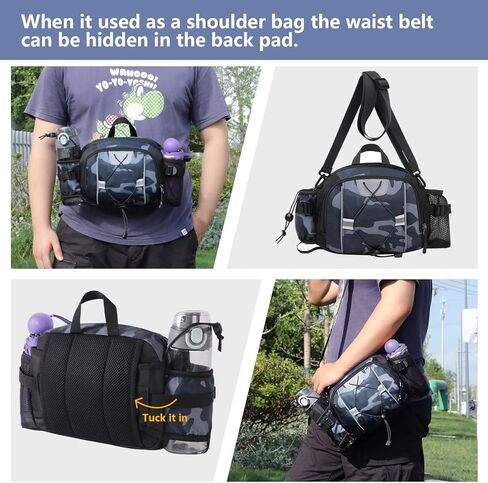 حقيبة FIORETTO للتنزه سيرًا على الأقدام مع حامل زجاجة مياه وحقيبة خصر وحقيبة رياضية للسفر وحزام الجري وحزام أسفل الظهر لركوب الدراجات والتسلق وصيد الأسماك ومشي الكلاب (أسود) in Kuwait