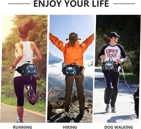 حقيبة FIORETTO للتنزه سيرًا على الأقدام مع حامل زجاجة مياه وحقيبة خصر وحقيبة رياضية للسفر وحزام الجري وحزام أسفل الظهر لركوب الدراجات والتسلق وصيد الأسماك ومشي الكلاب (أسود) in Kuwait