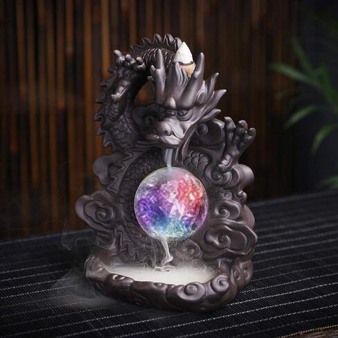 مبخرة التنين ذات التدفق الخلفي، حامل مخروط البخور السيراميكي، زخرفة الروائح العلاجية، ديكور المنزل مع 20 مخاريط البخور in Kuwait