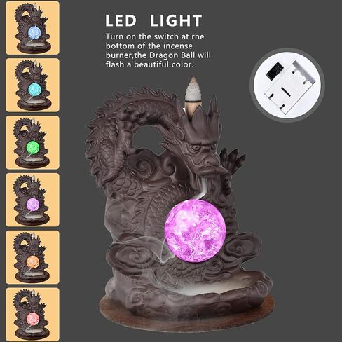 مبخرة التنين ذات التدفق الخلفي، حامل مخروط البخور السيراميكي، زخرفة الروائح العلاجية، ديكور المنزل مع 20 مخاريط البخور in Kuwait