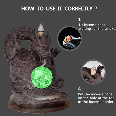 مبخرة التنين ذات التدفق الخلفي، حامل مخروط البخور السيراميكي، زخرفة الروائح العلاجية، ديكور المنزل مع 20 مخاريط البخور in Kuwait