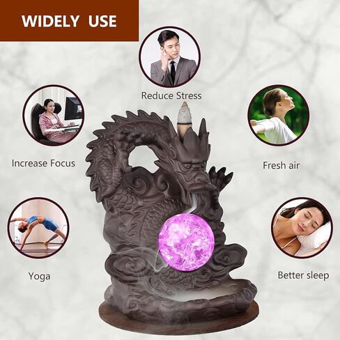 مبخرة التنين ذات التدفق الخلفي، حامل مخروط البخور السيراميكي، زخرفة الروائح العلاجية، ديكور المنزل مع 20 مخاريط البخور in Kuwait