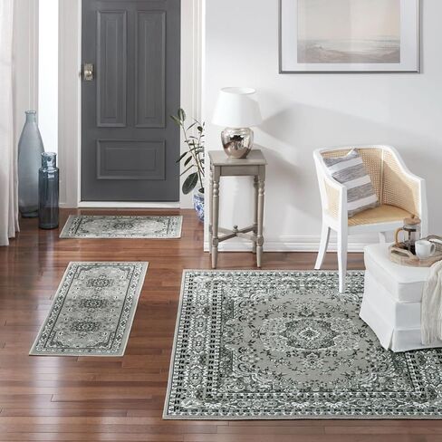Home Dynamix Ariana Ksara Area Rug 3 Piece Set (4'11" x6'11,1'8" x4'11,1'8" x2'8), Border Navy Blue in Saudi Arabia