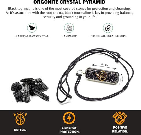 قلادة أورغو هرمية من التورمالين الأسود - طاقة أورغو إيجابية للهدوء التأمل - قلادة أورجونيت التورمالينية شفاء هرم الكريستال - هرم أورجونيت مع قلادة تورمالين للنساء in Kuwait