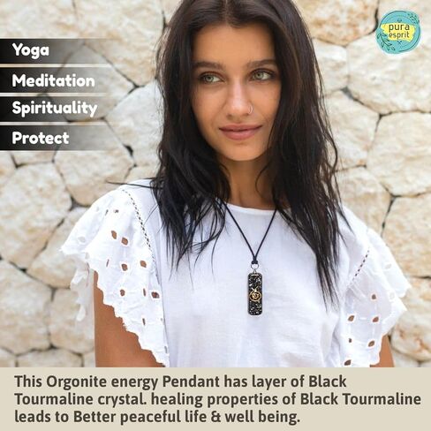 قلادة أورغو هرمية من التورمالين الأسود - طاقة أورغو إيجابية للهدوء التأمل - قلادة أورجونيت التورمالينية شفاء هرم الكريستال - هرم أورجونيت مع قلادة تورمالين للنساء in Kuwait