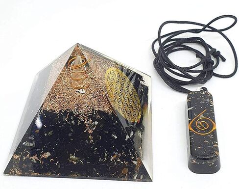 قلادة أورغو هرمية من التورمالين الأسود - طاقة أورغو إيجابية للهدوء التأمل - قلادة أورجونيت التورمالينية شفاء هرم الكريستال - هرم أورجونيت مع قلادة تورمالين للنساء in Kuwait