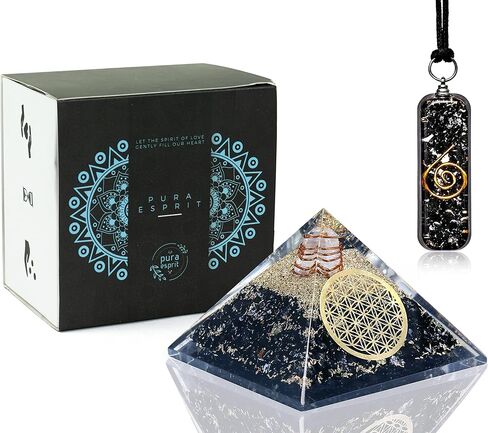 قلادة أورغو هرمية من التورمالين الأسود - طاقة أورغو إيجابية للهدوء التأمل - قلادة أورجونيت التورمالينية شفاء هرم الكريستال - هرم أورجونيت مع قلادة تورمالين للنساء in Kuwait