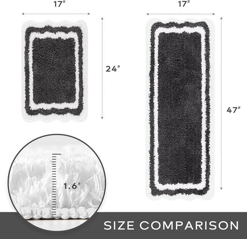 Ashler Black Bathroom Rugs 2 Piece, Rectangle Bath Mat Set of 2, Machine Washable Quick Dry Bath Runner Rug, Soft Shaggy Bath Carpet, Non Slip for Bathroom Floor, Tub, Shower, 17X24 & 17X47 in Kuwait