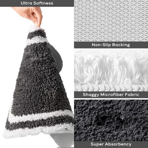 Ashler Black Bathroom Rugs 2 Piece, Rectangle Bath Mat Set of 2, Machine Washable Quick Dry Bath Runner Rug, Soft Shaggy Bath Carpet, Non Slip for Bathroom Floor, Tub, Shower, 17X24 & 17X47 in Kuwait