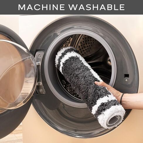 Ashler Black Bathroom Rugs 2 Piece, Rectangle Bath Mat Set of 2, Machine Washable Quick Dry Bath Runner Rug, Soft Shaggy Bath Carpet, Non Slip for Bathroom Floor, Tub, Shower, 17X24 & 17X47 in Kuwait