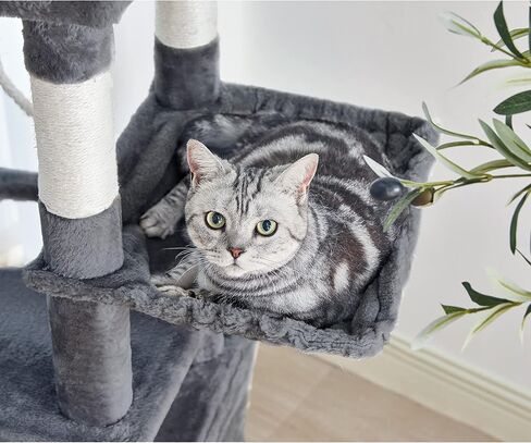 Pesofer 56 Inches Cat Tree Multi Level Cat Tower with Sisal-Covered Scratching Posts, Kitty Playhouse and Large Top Perch Light Grey in Kuwait