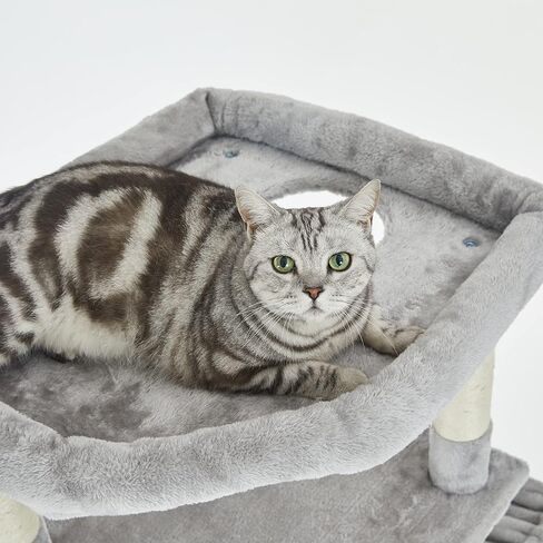 Pesofer 56 Inches Cat Tree Multi Level Cat Tower with Sisal-Covered Scratching Posts, Kitty Playhouse and Large Top Perch Light Grey in Kuwait