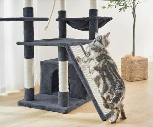 Pesofer 56 Inches Cat Tree Multi Level Cat Tower with Sisal-Covered Scratching Posts, Kitty Playhouse and Large Top Perch Light Grey in Kuwait