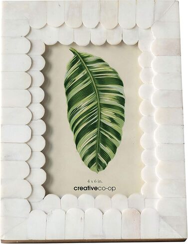 Creative Co-Op White Scalloped Bone & Wood Holds 4" x 6" Photo Frame in Saudi Arabia