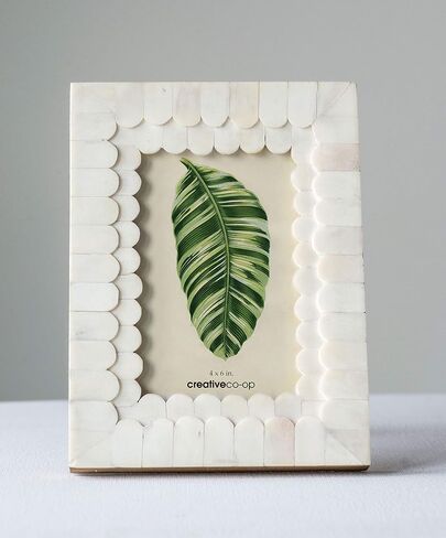 Creative Co-Op White Scalloped Bone & Wood Holds 4" x 6" Photo Frame in Saudi Arabia