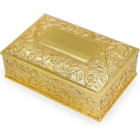 Hsiwto Rectangle Vintage Metal Jewelry Box Trinket Gift Box Chest Ring Case for Girls Ladies Women, Gold