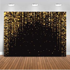 Mocsicka Black and Gold Backdrop Golden Glitter Bokeh Spot Wedding Decoration Photography Background Birthday Party Baby Shower Vinyl Banner Photo Booth Props (5x3ft)