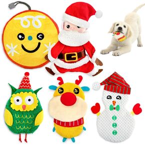 AWOOF Christmas Dog Toys for Aggressive Chewers, 5 Pack Dog Toys No Stuffing Crinkle Dog Toys, Durable Plush Dog Squeaky Toys for Large Breed, Cute Christmas Puppy Chew Toys for Teething Dog Toys Gift in Kuwait