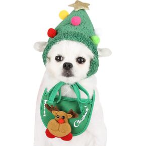 2 Pcs Christmas Dog Bandana & Hat Puppy Dog Cat Christmas Hat & Saliva Towel Bib with Santa Reindeer Pattern for Small Medium Dog Cat (Green) in Saudi Arabia