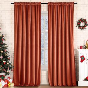 Burnt Orange Velvet Curtains 84 Inches Long Room Darkening Thermal Insulated Rod Pocket Window Rust Blackout Drapes for Bedroom Living Room, Set of 2，Terracotta in Saudi Arabia