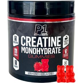 P1 Creatine Monohydrate Gummies - Creatine for Men and Women with 60 Servings, 5g per Serving. 120 Strawberry Flavored Gummies. for Muscle Growth, Muscle Strength, and Recovery in Saudi Arabia