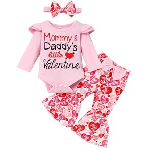 بدلة عيد الحب الأولى لحديثي الولادة + سروال مكشكش من الأسفل + عصابة رأس مجموعة ملابس عيد الحب in Kuwait