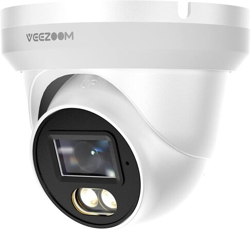 كاميرا Veezoom الأمنية 5 ميجابكسل PoE في الهواء الطلق لكاميرات IP للمراقبة الليلية كاملة الألوان، كشف الإنسان/المركبة، MicroSD يدعم ما يصل إلى 256 جيجابايت (المحول غير متضمن) in Kuwait