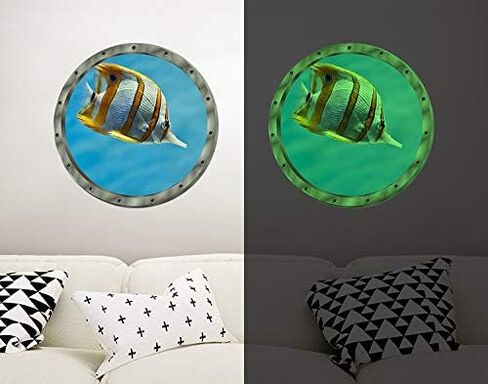 amaonm 12 "× 12" الإبداعية القابلة للإزالة يتوهج في الظلام عرض المحيط جدار الشارات 3D تحت سمك البحر الجدار ملصق الجداريات قشر عصا ديكور المنزل الفن للأطفال غرفة نوم الحمام الحضانة الثلاجة (دولفين) in Kuwait