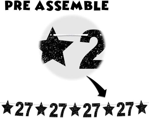 Happy 25th Birthday Glitter Black Star Banner Shiny Bright Star Twinkle Theme Backdrop Decor for Festival Home Wall Classroom 25th Birthday Party Supplies Cheers to 25 Years Bday Decorations Favors in Saudi Arabia