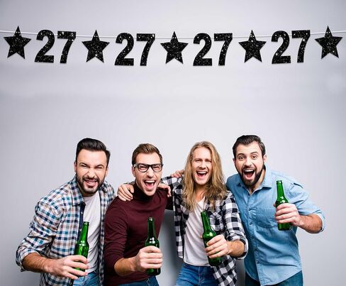 Happy 25th Birthday Glitter Black Star Banner Shiny Bright Star Twinkle Theme Backdrop Decor for Festival Home Wall Classroom 25th Birthday Party Supplies Cheers to 25 Years Bday Decorations Favors in Saudi Arabia