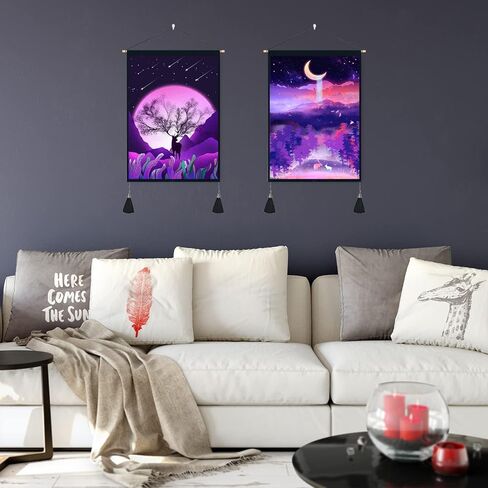 حزمة ألوان واجب ل 2 نسيج تريبي الشمس القمر نسيج الجبل غابة الأيائل الطبيعية المناظر الطبيعية الأرجواني الفن الجدار شنقا يصلح لديكور المنزل غرفة النوم غرفة المعيشة 13 × 29 بوصة SGQMLCD2 in Kuwait