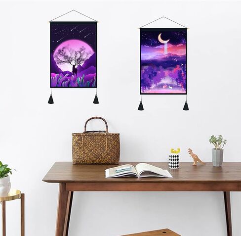 حزمة ألوان واجب ل 2 نسيج تريبي الشمس القمر نسيج الجبل غابة الأيائل الطبيعية المناظر الطبيعية الأرجواني الفن الجدار شنقا يصلح لديكور المنزل غرفة النوم غرفة المعيشة 13 × 29 بوصة SGQMLCD2 in Kuwait