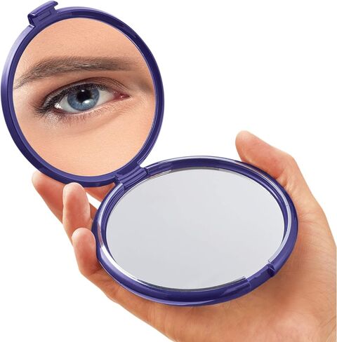 Floxite Elegant Compact in Cobalt Blue with a Crystal Medallion, Powerful 10x Magnification 3 ½ inches Glass Mirror Plus Plain Mirror, (FL-CP10) in Kuwait