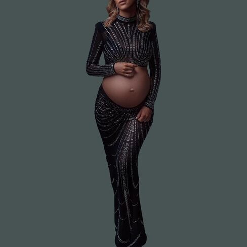 الأمومة التصوير الفوتوغرافي حورية البحر ثوب طويل الأكمام عيد ميلاد حجر الراين فساتين الرقبة العالية جنسي ساخن الماس المجهزة تبادل لاطلاق النار الصورة in Kuwait