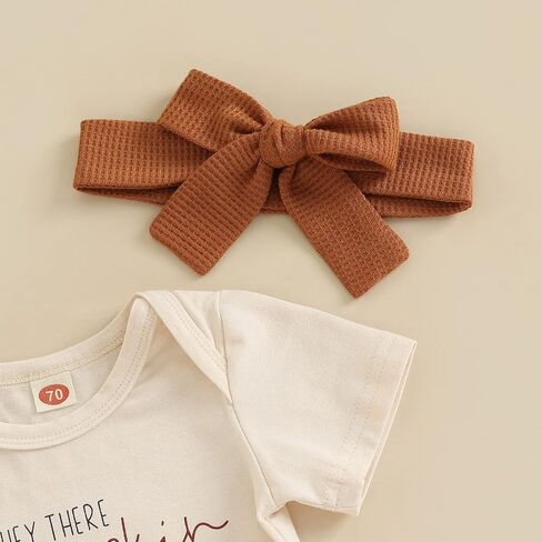 Lamuusaa Newborn Baby Girl Halloween Outfit Short Sleeve Hey Pumpkin T-shirt Ruffle Shorts Headband Halloween Clothes in Saudi Arabia