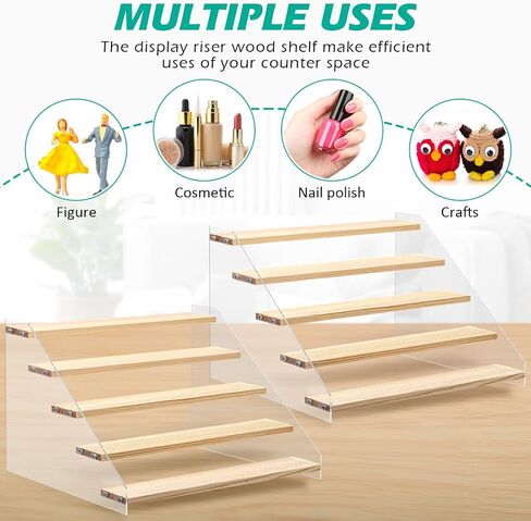 Tatuo 4 Packs Wood Acrylic Display Stands 5 Step Tiered Wooden Risers for Display Burlywood Clear Perfume Organizer Figurine Display Shelf Rack for Cupcake Craft Perfume Dessert Collectible Jewelry in Saudi Arabia