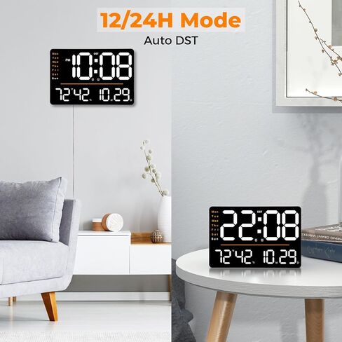 ساعة حائط رقمية كبيرة من SZELAM: DST Date Week درجة الحرارة والرطوبة - 15.6 بوصة منبهات LED لديكور غرفة المعيشة in Kuwait