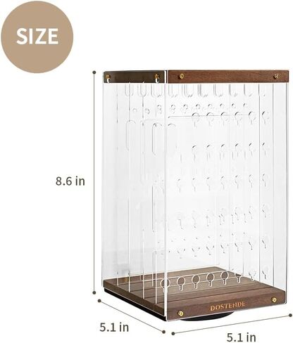 شاشة عرض مجوهرات أكريليك من دوستند مع قاعدة خشبية، منظم مجوهرات يدور 360 درجة وتخزينها مع 4 أقسام داخلية، حامل مجوهرات متعدد الطبقات للأقراط والقلائد والأساور والخواتم in Kuwait