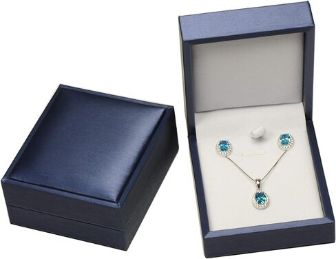 Blue Color Necklace Earring Set Gift Box Luxury Soft Touch PU Leather Material Necklace Pendant Chain Jewelry Storage Box Size 2.87"(W)*3.35〞(D)*1.38〞(H) in Saudi Arabia