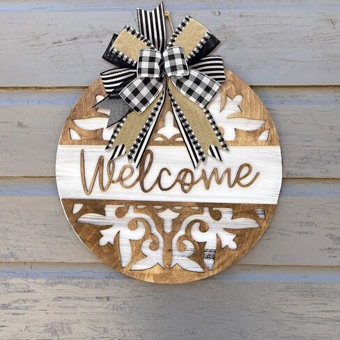 Whaline 2 Pack White Black Buffalo Plaids Stripes Wreath Bow Rustic Wired Edge Farmhouse Bow Multi-Layer Wreath Bow Decorative Craft Bow for Indoor Outdoor Christmas Graduation Party Supplies in Saudi Arabia