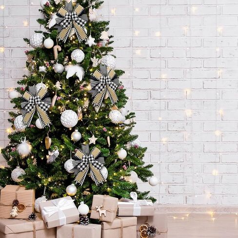 Whaline 2 Pack White Black Buffalo Plaids Stripes Wreath Bow Rustic Wired Edge Farmhouse Bow Multi-Layer Wreath Bow Decorative Craft Bow for Indoor Outdoor Christmas Graduation Party Supplies in Saudi Arabia
