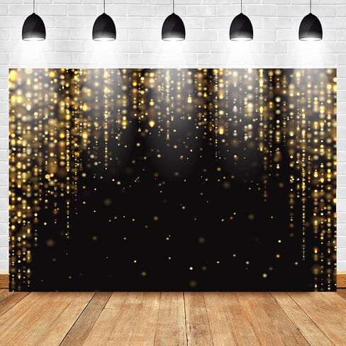 Mocsicka Black and Gold Backdrop Golden Glitter Bokeh Spot Wedding Decoration Photography Background Birthday Party Baby Shower Vinyl Banner Photo Booth Props (5x3ft) in Saudi Arabia