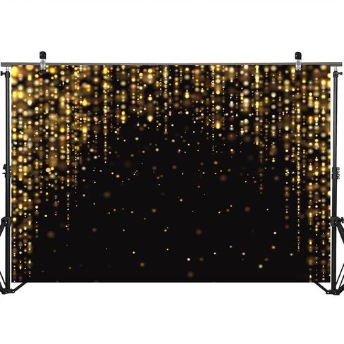 Mocsicka Black and Gold Backdrop Golden Glitter Bokeh Spot Wedding Decoration Photography Background Birthday Party Baby Shower Vinyl Banner Photo Booth Props (5x3ft) in Saudi Arabia