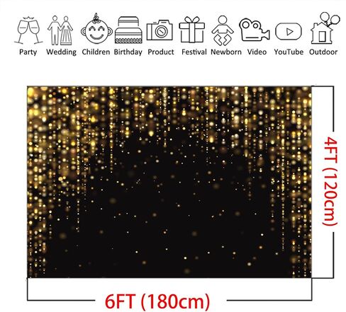 Mocsicka Black and Gold Backdrop Golden Glitter Bokeh Spot Wedding Decoration Photography Background Birthday Party Baby Shower Vinyl Banner Photo Booth Props (5x3ft) in Saudi Arabia
