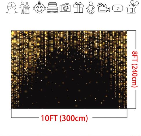 Mocsicka Black and Gold Backdrop Golden Glitter Bokeh Spot Wedding Decoration Photography Background Birthday Party Baby Shower Vinyl Banner Photo Booth Props (5x3ft) in Saudi Arabia