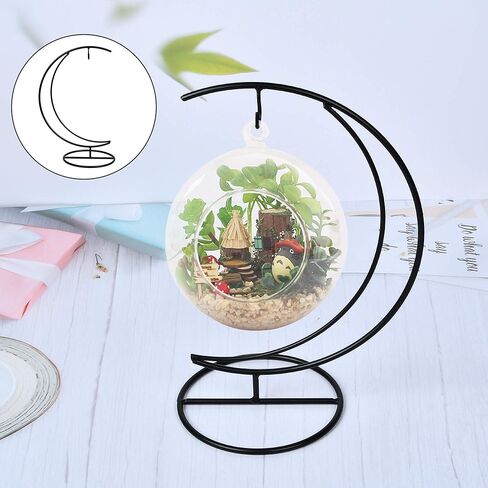 حامل عرض للزينة، حامل وعاء نباتات بتصميم نصف قمر من اكامينو - رف حديدي لتزيين المنزل وحفلات الزفاف، اسود in Kuwait