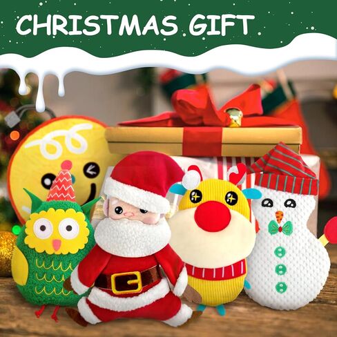 AWOOF Christmas Dog Toys for Aggressive Chewers, 5 Pack Dog Toys No Stuffing Crinkle Dog Toys, Durable Plush Dog Squeaky Toys for Large Breed, Cute Christmas Puppy Chew Toys for Teething Dog Toys Gift in Kuwait