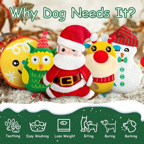 AWOOF Christmas Dog Toys for Aggressive Chewers, 5 Pack Dog Toys No Stuffing Crinkle Dog Toys, Durable Plush Dog Squeaky Toys for Large Breed, Cute Christmas Puppy Chew Toys for Teething Dog Toys Gift in Kuwait