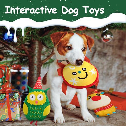 AWOOF Christmas Dog Toys for Aggressive Chewers, 5 Pack Dog Toys No Stuffing Crinkle Dog Toys, Durable Plush Dog Squeaky Toys for Large Breed, Cute Christmas Puppy Chew Toys for Teething Dog Toys Gift in Kuwait